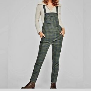 Free People Green Washed Tartan Plaid Overalls